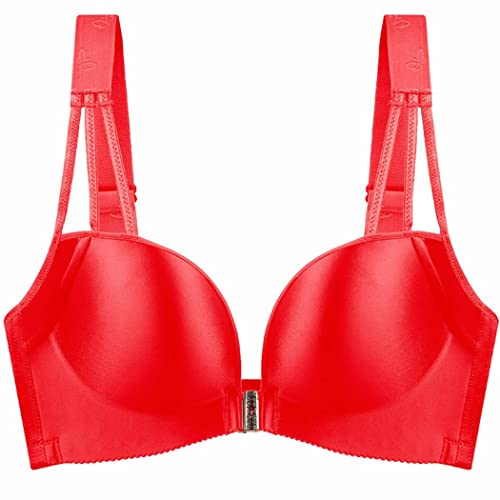 ZESLIV Damen BH Vorderverschluss ohne Bügel 100B Rot Push Up BH mit Verschluss vorne große größen Frauen Wohlfühl Bustier Strass Bra von ZESLIV