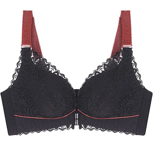 ZESLIV Damen BH Vorderverschluss ohne Bügel 100B Schwarz Push Up BH große größen Frauen Mode Wohlfühl Spitze Bustier Strass Bra von ZESLIV