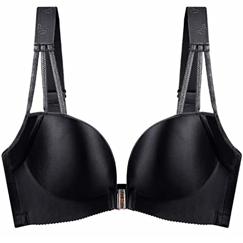 ZESLIV Damen BH Vorderverschluss ohne Bügel 100B Schwarz Push Up BH mit Verschluss vorne große größen Frauen Wohlfühl Bustier Strass Bra von ZESLIV