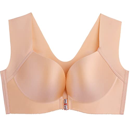 ZESLIV Damen BH Vorderverschluss ohne Bügel 100D Hautfarbe Push Up BH mit verbreiterte Schultergurte Frauen Wohlfühl Bustier Strass Bra von ZESLIV