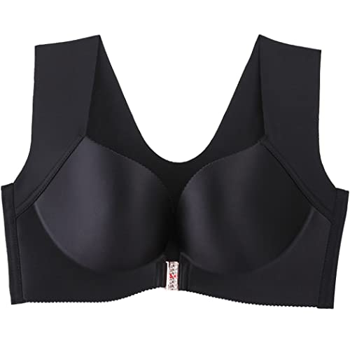 ZESLIV Damen BH Vorderverschluss ohne Bügel 105D Schwarz Push Up BH mit verbreiterte Schultergurte Frauen Wohlfühl Bustier Strass Bra von ZESLIV