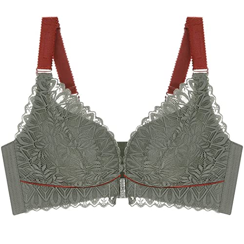ZESLIV Damen BH Vorderverschluss ohne Bügel 75C Grün Push Up BH große größen Frauen Mode Wohlfühl Spitze Bustier Strass Bra von ZESLIV