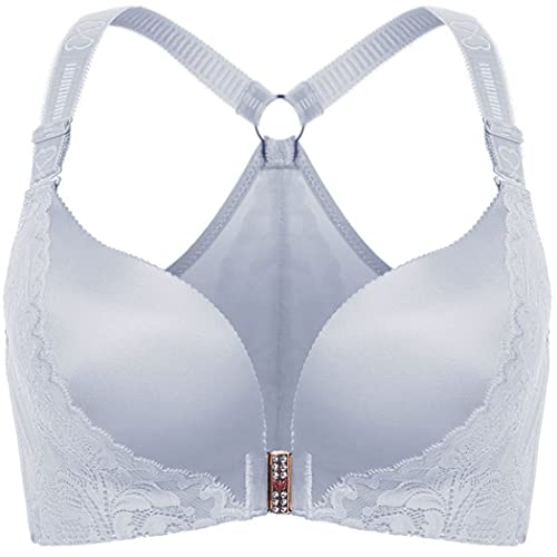 ZESLIV Damen BH Vorderverschluss ohne Bügel 80B Silber Push Up BH mit Verschluss vorne große größen Frauen Spitzen Wohlfühl Bustier Strass Bra von ZESLIV