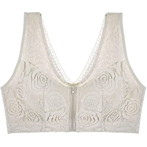 ZESLIV Damen BH Vorderverschluss ohne Bügel 85D Hellgrün Push Up BH große größen Frauen Wohlfühl Bustier Spitzen Strass Bra von ZESLIV