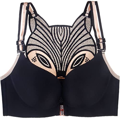 ZESLIV Damen BH Vorderverschluss ohne Bügel Schwarz 75A Push Up BH mit Fuchs-Stickerei große größen Frauen Wohlfühl Bustier Strass Bra von ZESLIV