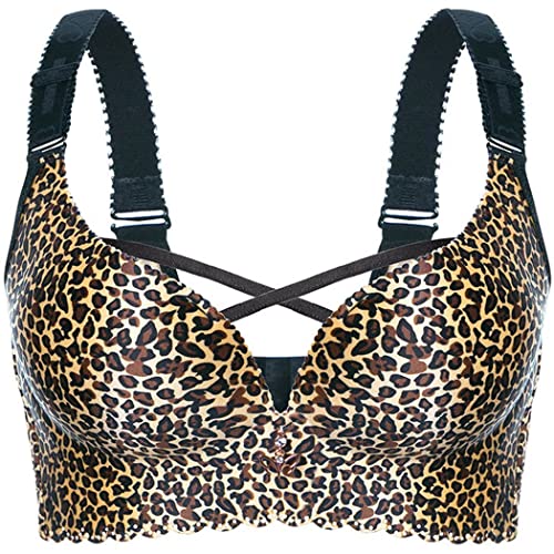 ZESLIV Damen BH bügelloser BH große größen 110C Leopardenmuster Push up Sexy BH Vollschalen Breite Träger Bustier BH von ZESLIV