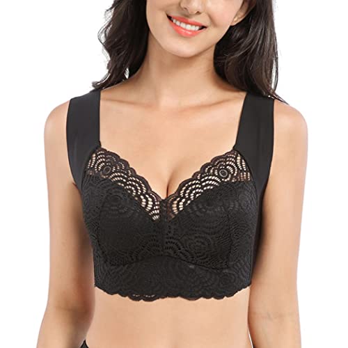 ZESLIV Damen BH ohne Bügel große größen 120C Schwarz Push up Spitze Bustier Nahtlos BH Breite Träger von ZESLIV