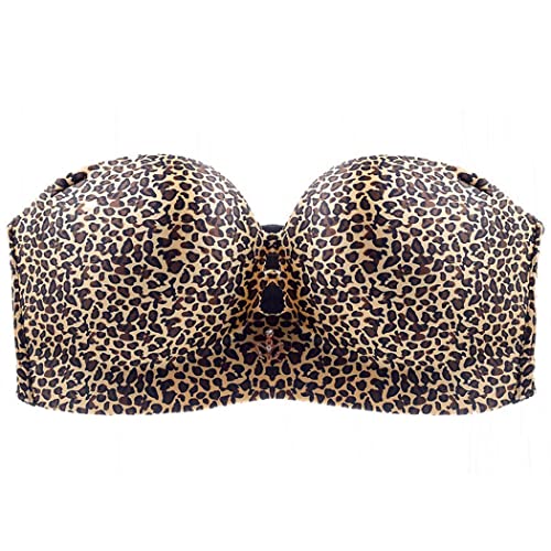 ZESLIV Damen Bandeau BH Trägerloser T Shirt BH ohne bügel Ungefüttert Dehnbar Brust Wickeln Leopardenmuster 100D große größen Push up Bustier von ZESLIV