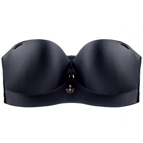 ZESLIV Damen Bandeau BH Trägerloser T Shirt BH ohne bügel Ungefüttert Dehnbar Brust Wickeln Schwarz 100C große größen Push up Bustier von ZESLIV