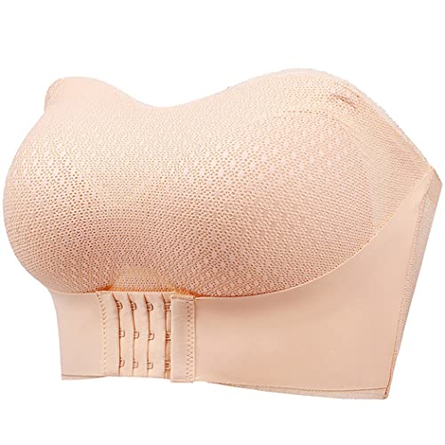 ZESLIV Damen Bandeau BH Trägerloser T Shirt BH ohne bügel Vorderverschluss Dehnbar Brust Wickeln große größen Push up Bralette, Hautfarbe von ZESLIV