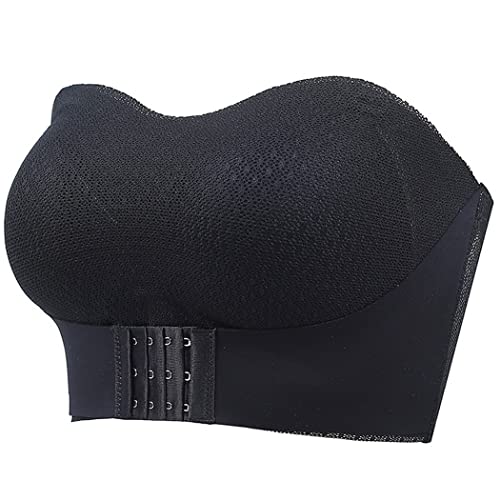 ZESLIV Damen Bandeau BH Trägerloser T Shirt BH ohne bügel Vorderverschluss Dehnbar Brust Wickeln große größen Push up Bralette, Schwarz von ZESLIV