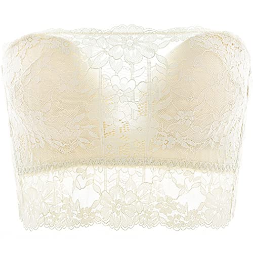 ZESLIV Damen Bandeau BH ohne bügel Beige 95D Nahtloser Spitze Bralette Bandeau-BH Trägerlos Vollschalen BH von ZESLIV