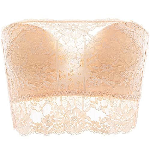 ZESLIV Damen Bandeau BH ohne bügel Hautfarbe 90C Nahtloser Spitze Bralette Bandeau-BH Trägerlos Vollschalen BH von ZESLIV