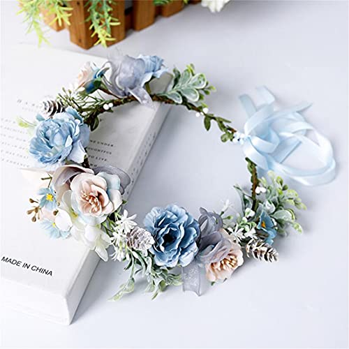 ZESLIV Damen Blumenkranz Haare Blumenkrone Blumenkränze Blumenstirnband Blumen Stirnband Hochzeit Haarkranz Brautschmuck Haare Haarkranz Blumen von ZESLIV