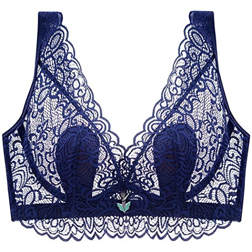 ZESLIV Damen Minimizer BH mit Bügel Dunkelblau 95D Große Größen BH Ungefütterter Vollschalen Spitze Bustier Push up BH Breite Träger von ZESLIV