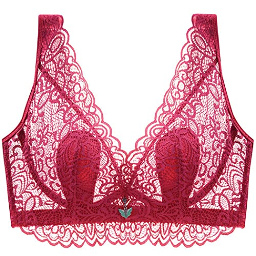 ZESLIV Damen Minimizer BH mit Bügel Rot 110D Große Größen BH Ungefütterter Vollschalen Spitze Bustier Push up BH Breite Träger von ZESLIV