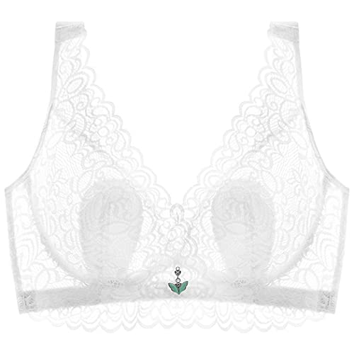 ZESLIV Damen Minimizer BH mit Bügel Weiß 115D Große Größen BH Ungefütterter Vollschalen Spitze Bustier Push up BH Breite Träger von ZESLIV