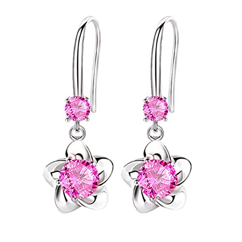 ZESLIV Damen lange Ohrringe hängend 925 Silber Ohrstecker Blume Strass Modeschmuck Ohrhänger Rosa von ZESLIV