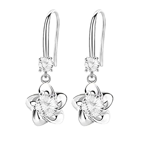 ZESLIV Damen lange Ohrringe hängend 925 Silber Ohrstecker Blume Strass Modeschmuck Ohrhänger von ZESLIV