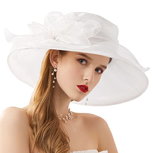 ZESLIV Damenhut Organza Hut Hochzeit Anlasshut Brauthut Sonnenhut Blumen Sommerhut Strandhut Strohhüte von ZESLIV