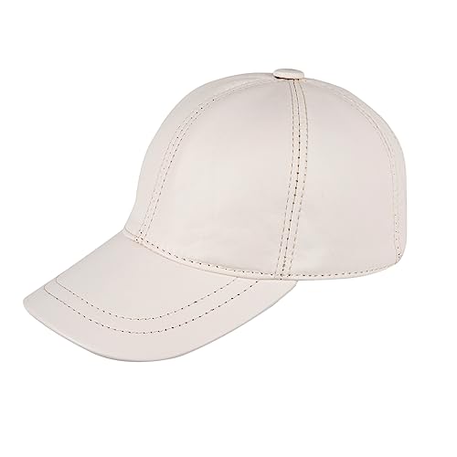 ZESSANO Unisex-Baseballkappe aus echtem Leder, 100% Schafleder, für Herren und Damen, mit verstellbarem Rückengurt, Weiß, weiß von ZESSANO