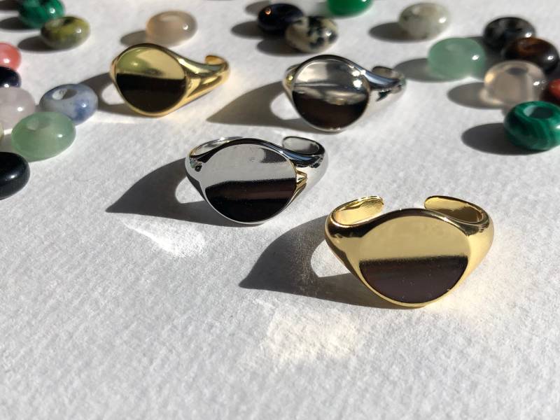 Siegelring Wasserfest Silber Und Vergoldet Aus Edelstahl Offener Ring Größenverstellbar von ZESTFULRINGS