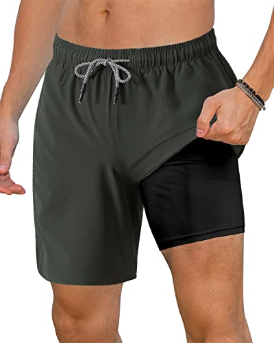 ZETIY Badehose für Herren Badeshorts mit Kompression Liner 2 in 1 Schnelltrocknend Strandhose Männer Elastisch Surf Shorts Jungen Kordelzug Shorts lässige - Grün - S von ZETIY