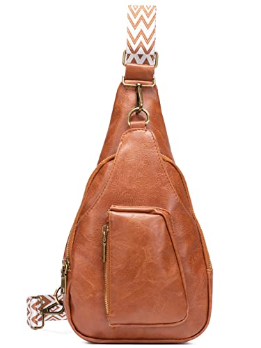 ZETIY Damen Crossbody Bag mit Breiter Gurt Klein Umhängetasche Leder Brusttasche Vintage Klein Crossbody Sling Bag mit Breiter Gurt Schultertasche Tasche Moderne Hüfttaschen für iPhone von ZETIY