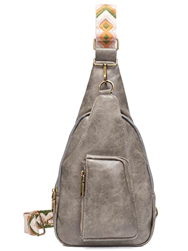 ZETIY Damen Crossbody Bag mit Breiter Gurt Klein Umhängetasche Leder Brusttasche Vintage Klein Crossbody Sling Bag mit Breiter Gurt Schultertasche Tasche Moderne Hüfttaschen für iPhone von ZETIY