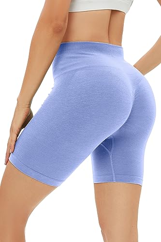 ZETIY Radlerhose Damen, Kurze Leggings Damen Scrunch Butt Sporthose Hohe Taille Nahtlos Yogahose Sommer für Workout Gym Joggen Radfahren Fitness - Blau - L von ZETIY