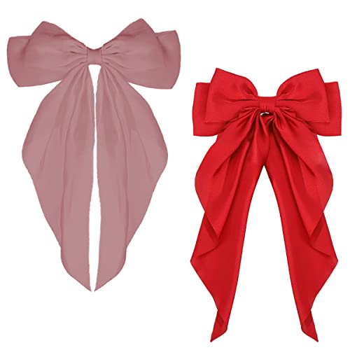 ZEVONDA Haarschleifen Clips - Haarspangen mit Großer Schleife Einfarbige Haarnadel mit Schleife Haarspangen Accessoires für Mädchen Frauen, Rot + Rosa (2PCS) von ZEVONDA