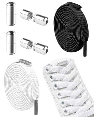 ZEXIJOW 2 Paar Elastische Schnürsenkel,Flach,Gummi Schuhbänder mit Metallkapsel - Schuhbänder ohne binden für Kinder Erwachsene Schuhe,GummiSchürsenkel,Nie mehr Schuhe binden von ZEXIJOW