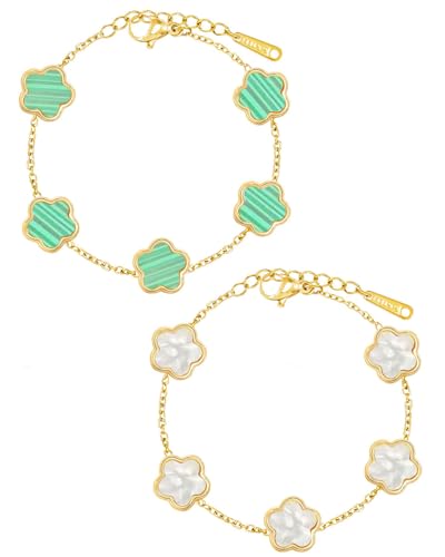 ZEXIJOW 2 Stücke Fünfblättriges Kleeblatt Armband,Damen Armbänder Set Luxuriöses Glücksarmband Friendship Bracelet,Glücksbringer,Geschenk,Heilstein Schutzstein Talisman von ZEXIJOW