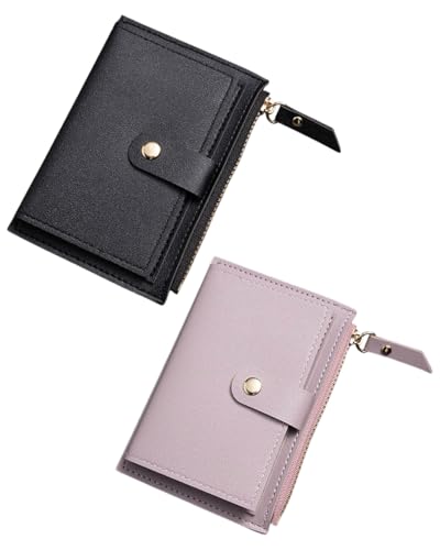 ZEXIJOW 2-Teiliges Damen-Portemonnaie(Schwarz, Lila),RFID-blockierendes Damen-Portemonnaie,Damen-Münzgeldbörse mit mehreren Kartenfächern,Münzfach,Reißverschlusstasche von ZEXIJOW