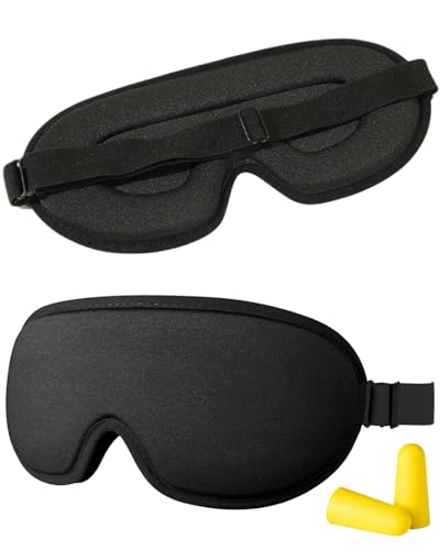 ZEXIJOW 3D-Ergonomische Schlafmaske,Wird mit Ohrstöpseln geliefert,Optimaler Komfort für Männer und Frauen,100% Verdunkelung,Sorgt für eine erholsame Nachtruhe,Reisefreundlich(Schwarz) von ZEXIJOW