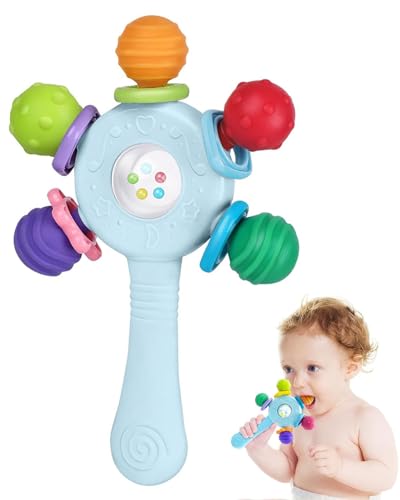 ZEXIJOW Beißring Baby - Beißspielzeug Zahnungshilfe aus Silikon,Mit Rassel,Baby,BPA-frei,Zahnen für Babys - Leicht zu halten,Sauber,Sicher und ungiftig(Blau) von ZEXIJOW