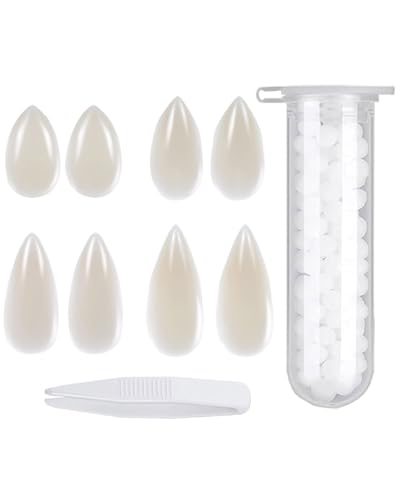 ZEXIJOW Vampirzähne Halloween Cosplay Vampir Fangs Gefälschte 4 Pairs Vampir Zähne Mit 4 Größen mit 1 Rohr 10g Zähne Pellets Klebstoff für Party Cosplay,Halloween,Demon,Witch von ZEXIJOW