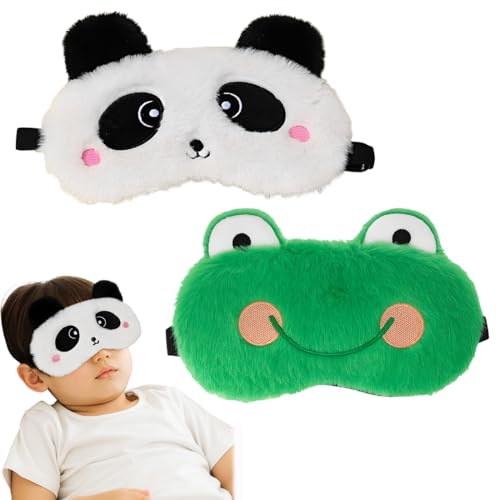 2 PCS Cute Panda Frosch Schlafmaske Soft Plüsch Augenbinde, Lustige emoticons Schlafmaske Augenmaske Augenabdeckung für Mädchen Jungen Frauen Männer Kinder Zuhause Schlafen Reisen von ZEXOWIJ
