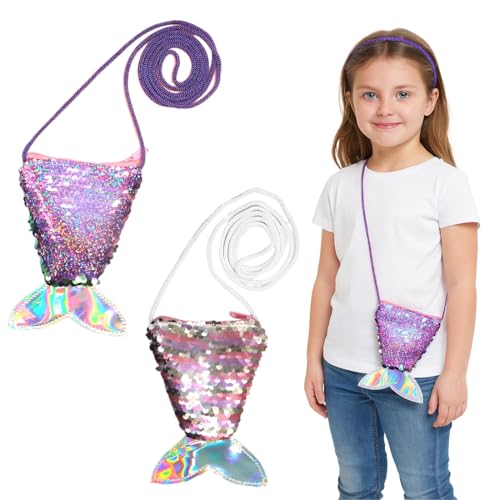 2 Stück Meerjungfrau Geldbörse, Brustbeutel Kinder, Meerjungfrau Tasche Pailletten Geldbörse Kinder für Geburtstag Geschenk Mitgebsel Party von ZEXOWIJ