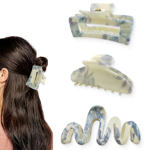 3 Pcs Haarspangen Damen Marmorstruktur Haarklammer Groß, Haarschmuck Mädchen, Rutschfest Haarklammern Französisch Hair Clip, French Hair Pin von ZEXOWIJ
