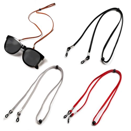 4 Stück 4 Farben Brillenband aus Leder für Damen und Herren, brillenkette, Universal Brillenbänder Brillenkette Einstellbarer Brille Cord von ZEXOWIJ