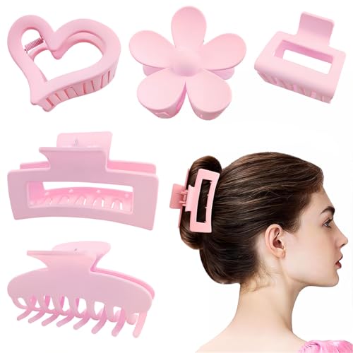 5 Pieces Hair Clips for Women, Große rosa Haarspange, Rectangle Matte Hair Claw Clamp, Quadratische, herzförmige Haarspange im Blumenstil, Haarklammer von ZEXOWIJ