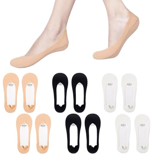 6 Paar Füßlinge Ballerina Socken Damen Atmungsaktiv Füsslinge, Unsichtbare Sneaker Socken No Show Rutschfeste Socken mit Siliconpad Kurze Socken Halbsocken 34-39 von ZEXOWIJ