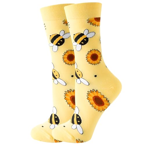 Biene Socken Lustige Unisex Damen Herren & Kinder Baumwolle Socken Neuheit Verrückte Witzige Coole mit Motiv 36-43 von ZEXOWIJ
