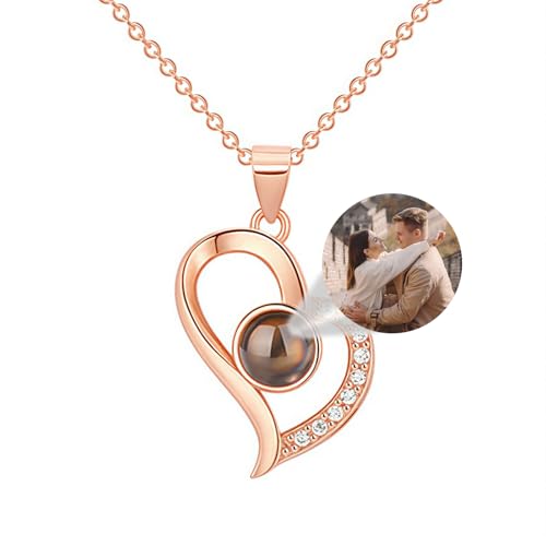 ZEXUPER personalisierte Halskette mit Bild Projektion, Halskette mit Bild im Inneren Foto-Halskette mit individuellem Bild Anhänger im Stein als personalisierte Geschenke für Frauen von ZEXUPER