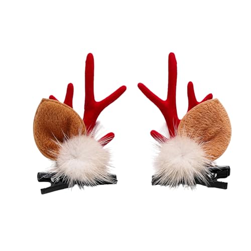ZEYER Weihnachts-Stirnband mit rotem Geweih, Haarreif mit weißem kleinen Haarball-Design, niedliches Haar-Accessoire, Weihnachts-Haarspangen, 2 Stück von ZEYER