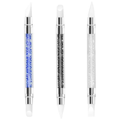 ZEYIYER 3 Stück Nagel Pinsel Silikon, Nagelkunst Skulptur Stift, Doppel Köpfe DIY Maniküre Werkzeug, Strassstein Picker, Gel Schnitzen Pinsel für Design, Shaping Drawing Carving Nagelfolie von ZEYIYER