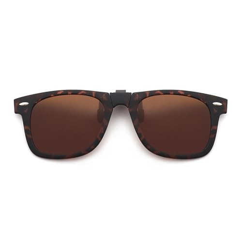 ZEZEZ Leichte Faltbare Polarisierte Clip-On-Sonnenbrille for Herren mit Korrekturbrille – Tragbares Reiseetui for Autofahren und for Den Außenbereich, Unisex(Tortoiseshell tea) von ZEZEZ