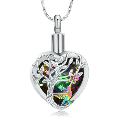 ZEZILE Baum des Lebens Einäscherung Schmuck für Asche Kristall Herz Urne Halskette für Frauen Männer Blume Memorial Anhänger Andenken von ZEZILE