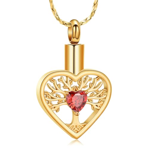 ZEZILE Baum des Lebens Herz Urne Halskette für Asche Einäscherung Schmuck Urne Medaillon Andenken Menschliche Asche Halter Gedenkanhänger für Frauen von ZEZILE
